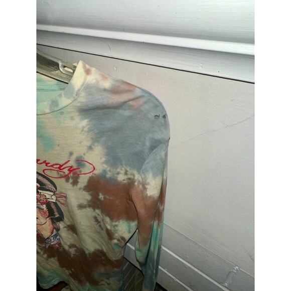 RARE VINTAGE Y2K ED HARDY TIE DYE ASIAN MOTIF LONG SLEEVED LIGHTWEIGHT TEE S - Picture 8 of 11
